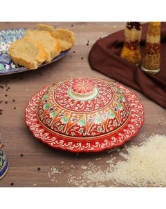 Блинница узбекская Риштанская Керамика «Цветы», d=24 см, керамика, красная Шафран