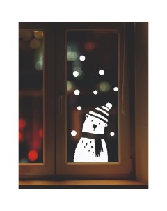 Наклейка декоративная для окон «Медведь в шапке», 35×54 см, (снег 10×20 см) Houseinterio