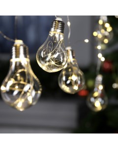 Гирлянда «Нить» 3 м с насадками «Лампочки», IP20, серебристая нить, 100 LED, свечение тёплое белое, 3.5 В Luazon lighting