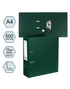 Папка-регистратор А4, 75 мм,, ПВХ, двухстороннее покрытие, металлическая окантовка, карман на корешок, собранная, зеленый/зеленый Lamark