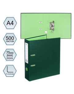 Папка-регистратор А4, 75 мм,, ПВХ, двухстороннее покрытие, металлическая окантовка, карман на корешок, собранная, зеленый/фисташковый Lamark