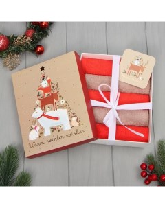 Набор махровых полотенец «. Звериная ёлка», 30×30 см - 5 шт., хлопок 100% Этель