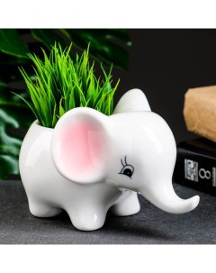 Горшок для цветов «Слоник розовые ушки» керамический, 350 мл, 16×11×10 см, белый Take it easy