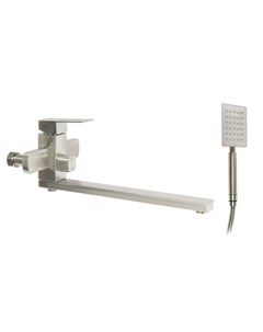 Смеситель для ванны ZEIN, квадрат, излив 35 см, с душевым набором, нержавеющая сталь, сатин Zein