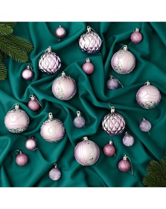 Ёлочные игрушки «Хоровод», шары новогодние, d=2.5 и 5.5 см, набор 33 шт., сиреневый Зимнее волшебство