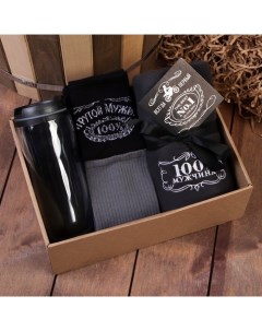 Новогодний подарочный набор «Real Man», плед, носки (2 пары), термостакан Этель