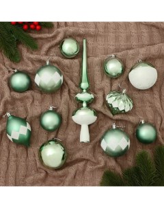 Ёлочные игрушки «Льдинки», шары новогодние, набор 19 шт., зелёный Зимнее волшебство