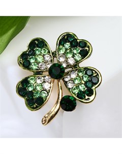 Брошь «Клевер» четырёхлистный со стразой, цвет бело-зелёный в золоте Qf