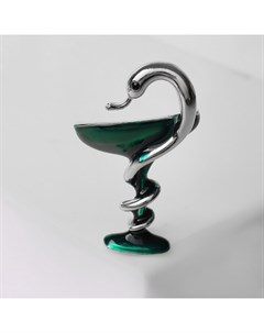 Брошь «Змея в геральдике» знак медицины, цвет зелёный в серебре Qf