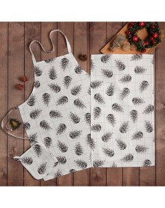 Набор подарочный новогодний «» Merry Christmas: полотенце 40×73 см, прихватка 19×19 см, фартук 60×70 см Этель