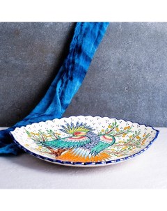 Ляган овальный Жар Птица Риштанская Керамика 42см Шафран