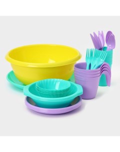 Набор посуды для пикника на 4 персоны «Всегда с собой», 30 предметов, пластик, МИКС Альт-пласт