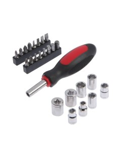 Отвертка с набором бит и торцевых головок, пластиковый кейс, 25 предметов Tundra