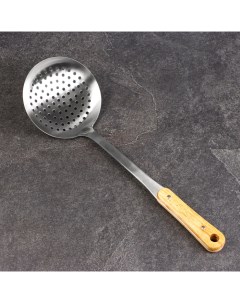 Шумовка для казана, 40 см, диаметр 14 см, деревянная ручка, металл Шафран