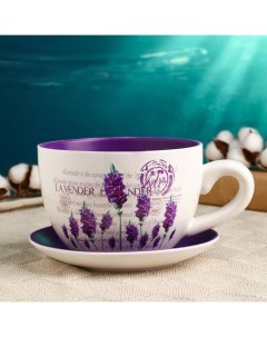 Декоративный горшок для цветов «Эмма», 1.5 л, 19×15×10 см, керамика, с поддоном, белый, сиреневый Take it easy