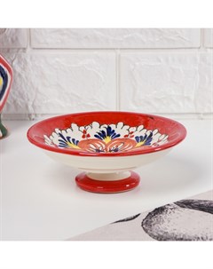 Конфетница узбекская Риштанская Керамика «Цветы», 16×5 см, красная Шафран