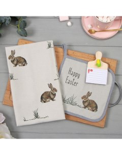 Набор подарочный Happy Easter: полотенце 40×73 см, прихватка 19×19 см, магнит 11×7 см Этель
