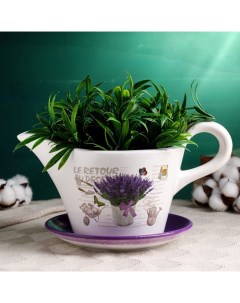 Горшок для цветов в форме кувшина «Моника: лаванда» керамический, с поддоном, 2.1 л, 29×17×13 см, бело-фиолетовый Take it easy