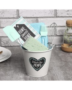 Набор подарочный «» Sweet home, МИКС: полотенце, кухонная лопатка, кисть, венчик, губка Доляна