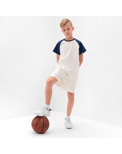 Комплект для мальчика (футболка и шорты), цвет экрю, синий, рост 128 см Minaku