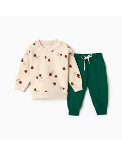 Костюм детский (толстовка, брюки) «» Oranges, рост 68-74 см, зелёный, молочный Крошка я