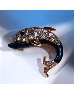Брошь «Дельфин», цвет бело-синий в золоте Qf