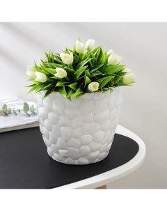 Горшок для цветов с поддоном «Камни», 2.6 л, пластиковый, белый Idea