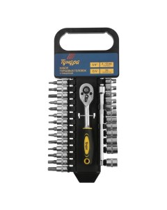 Набор торцевых головок, трещотка, CrV, 1/4", 4 - 13 мм с битами, 28 предметов Tundra