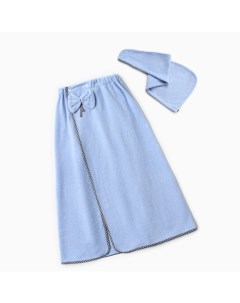 Набор для бани и ванной «. Бантик», полотенце - парео 75×120 см, чалма, голубой Этель