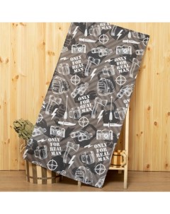 Полотенце «» Only for real man, 70×146 см, хлопок 100%, серое Этель