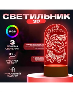 Светильник 3D ночник «Кит», LED белый 8.5×9.5×16 см Risalux