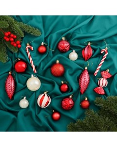 Ёлочные игрушки «Зимняя радость», новогодние, набор 40 шт., бело-красный Зимнее волшебство