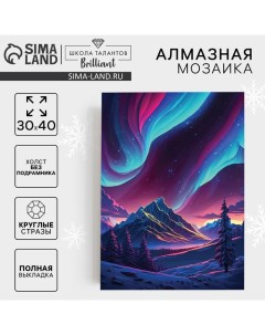 Алмазная мозаика на новый год с полным заполнением на холсте «Северное сияние», 30×40 см, набор для творчества Школа талантов
