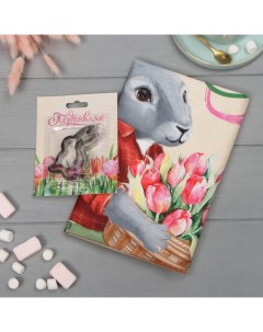 Набор «8 марта»: полотенце 40×73 см, саржа 190 г/м², формочки для печенья Этель