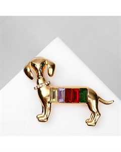 Брошь «Собачка» такса, цветная в золоте Qf