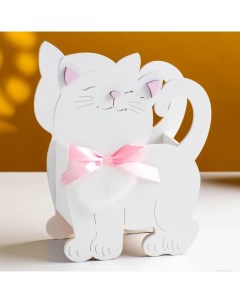 Кашпо для цветов «Котик», 14.5×7×18.5 см, деревянное, белое Дарим красиво