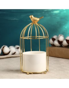 Фигурное кашпо для цветов «Золотая клетка», 220 мл, 20×9×9 см, керамика, на золотистой подставке, белое Take it easy