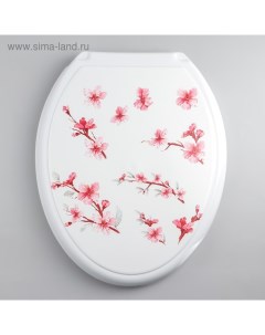 Сиденье для унитаза с крышкой «Декор. Сакура», 44.5×37 см, белое Русспласт