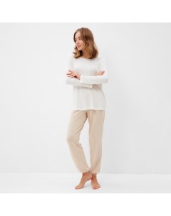 Пижама женская (лонгслив, брюки) : Home collection, размер 44, цвет экрю, тёмно-бежевый Minaku
