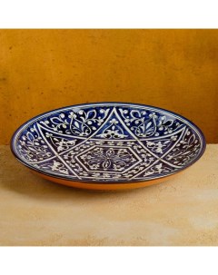 Ляган узбекский Риштанская Керамика «Узоры», d=32 см, синий Шафран