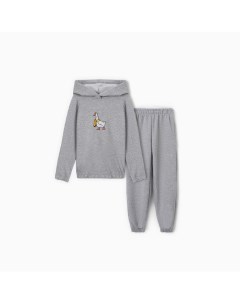 Костюм детский (худи, брюки) : Exclusive print, светло-серый меланж, рост 116 см Minaku