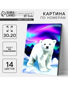 Картина по номерам на новый год на холсте с подрамником «Белый мишка», 20×30 см Школа талантов