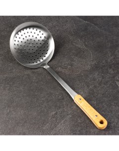 Шумовка для казана, 42 см, диаметр 16 см, деревянная ручка, металл Шафран