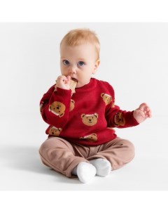 Джемпер вязаный новогодний «Новогодние медвежата» рост 86-92 см, цвет красный Крошка я