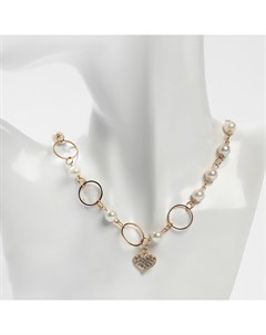 Колье с жемчугом «Сердце» в круглых звеньях, d=0,6см, цвет белый в золоте, 36 см Qf