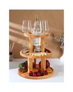 Менажница, 3-х ярусная с подставкой для вина, d=30×1.8 см, d=26×1.8 см, d=20×1.8 см, дерево берёза, в подарочной коробке Adelica