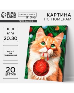 Картина по номерам на холсте с подрамником «Новый год! Рыжий кот с шариком», 20×30 см Школа талантов