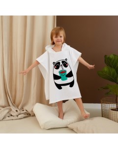 Полотенце - пончо детское махровое «. Панда», 60×120 см, хлопок 100%, белое Крошка я