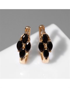 Серьги со стразами «Циркония» квартет, чёрные в золоте Qf