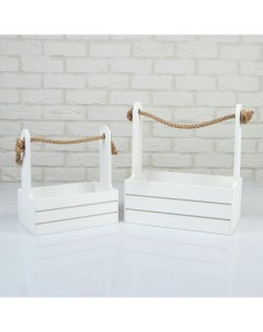 Набор деревянных кашпо Dear, 2 шт., ручка - канат, белый Дарим красиво